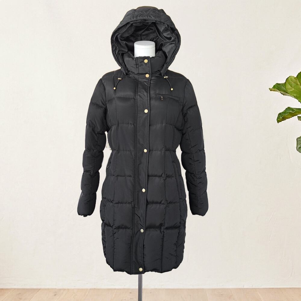 LANDS END Hooded Long Down Parka Coat Heavy Winter Quilted Puffer Jacket M 10-12